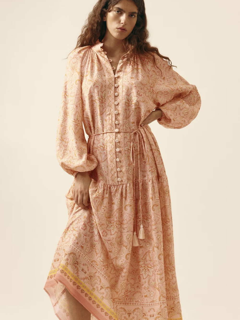 H&M Peach Paisley Button-Front Maxi Dress